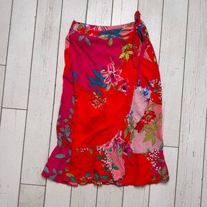 Johnny Was Nanya Ruffle Wrap Skirt Cover Up Pink Red Floral Women’s Size Small